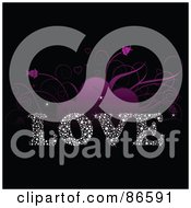 Poster, Art Print Of Purple Floral Hearts Over The Starry Word Love