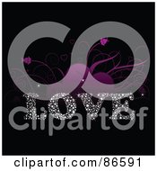 Royalty Free RF Clipart Illustration Of Purple Floral Hearts Over The Starry Word LOVE