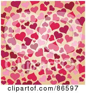 Royalty Free RF Clipart Illustration Of A Heart Valentine Background Pattern Of Pink And Red Hearts Over Tan by Pushkin