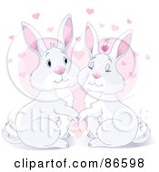 Royalty Free RF Clipart Illustration Of A Cute Rabbit Couple Holding Hands With Pink Hearts