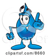 Poster, Art Print Of Water Drop Mascot Cartoon Character Waving His Finger While Lecturing