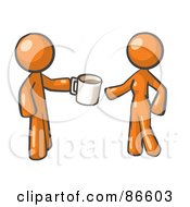 Orange Man Giving A Woman A Cup Of Coffee