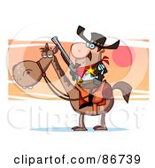 Royalty Free RF Clipart Illustration Of A Western Sheriff On Horseback In Front Of A Sunset by Hit Toon