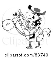 Royalty Free RF Clipart Illustration Of An Outlined Western Sheriff On A Horse by Hit Toon