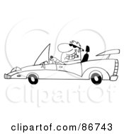 Royalty-Free Rf Clipart Illustration Of An Outlined Dude Smoking A Cigar And Driving A Convertible Car