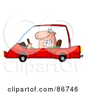 Grinning Guy Driving A Red Car