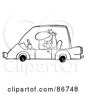 Royalty Free RF Clipart Illustration Of An Outlined Grinning Man Driving A Car
