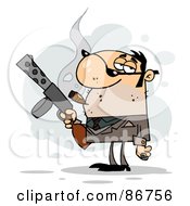 Royalty Free RF Clipart Illustration Of A Tough Cigar Smoking Gangster Holding A Submachine Gun by Hit Toon