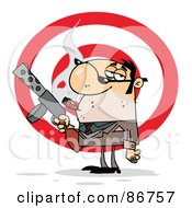 Royalty Free RF Clipart Illustration Of A Tough Cigar Smoking Mobster Holding A Submachine Gun In Front Of A Target