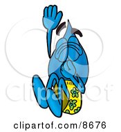 Water Drop Mascot Cartoon Character Plugging His Nose While Jumping Into Water