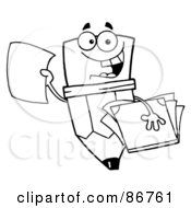 Royalty Free RF Clipart Illustration Of An Outlined Pencil Guy Holding Up A Sheet Of Paper