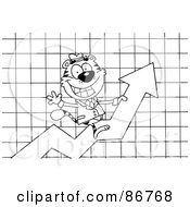 Poster, Art Print Of Outlined Business Tiger Character Riding Upwards On A Statistics Arrow