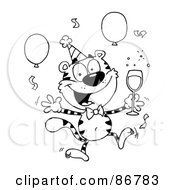 Poster, Art Print Of Outlined Party Tiger Character With Champagne