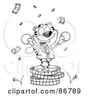 Poster, Art Print Of Outlined Tiger Character Wearing Boxing Gloves And Standing On A Stack Of Coins