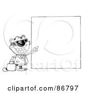 Royalty Free RF Clipart Illustration Of An Outlined Business Tiger Pointing To A Blank Sign