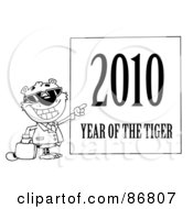 Poster, Art Print Of Outlined Business Tiger Pointing To A Sign - 2010 Year Of The Tiger