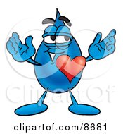 Clipart Picture Of A Water Drop Mascot Cartoon Character With His Heart Beating Out Of His Chest
