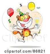 Royalty Free RF Clipart Illustration Of A Happy Party Tiger Character With Bubbly