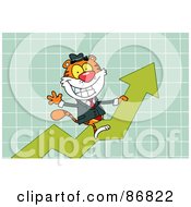 Poster, Art Print Of Successful Tiger Character Riding Up On A Statistics Arrow