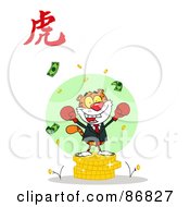 Poster, Art Print Of Successful Business Tiger On Coins With A Year Of The Tiger Chinese Symbol