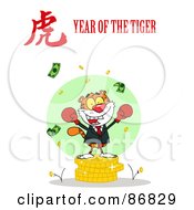 Poster, Art Print Of Successful Business Tiger On Coins With A Year Of The Tiger Chinese Symbol And Text