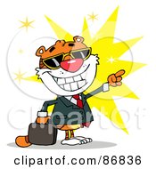 Poster, Art Print Of Business Tiger Pointing And Smiling