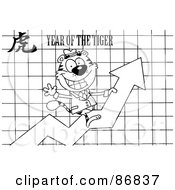 Poster, Art Print Of Outlined Successful Business Tiger On A Profit Arrow With A Year Of The Tiger Chinese Symbol And Text