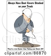 Poster, Art Print Of Work Safety Warning Of A Man Putting On Boot Covers