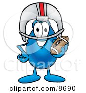 Water Drop Mascot Cartoon Character In A Helmet Holding A Football by Mascot Junction