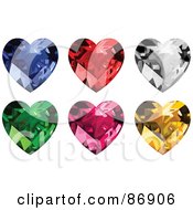 Poster, Art Print Of Digital Collage Of Blue And Clear Diamond Ruby Emerald Garnet And Amber Hearts
