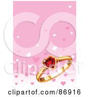 Poster, Art Print Of Pink Background With A Ruby Heart And Gold Ring