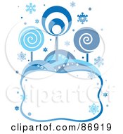 Retro Styled Background Of Blue Circle Trees And Snowflakes Over A Blank Text Box