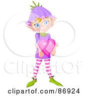 Poster, Art Print Of Sweet Elf With A Purple Flower Hat Holding Out A Pink Heart