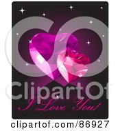 Royalty Free RF Clipart Illustration Of An I Love You Greeting With Two Gem Hearts Over Purple With Sparkles