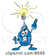Water Drop Mascot Cartoon Character With A Bright Idea