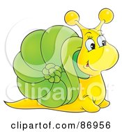Poster, Art Print Of Curious Yellow And Green Snail With A Big Nose