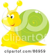 Poster, Art Print Of Cute Yellow And Green Snail With A Big Nose