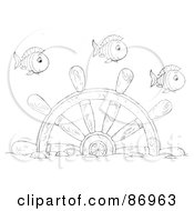 Poster, Art Print Of Outlined Fish Swimming Over A Sunken Helm