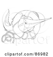 Royalty Free RF Clipart Illustration Of An Outlined Marlin Fish With A Life Buoy by Alex Bannykh