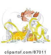 Royalty Free RF Clipart Illustration Of A Brown Crab With An Anchor And Sunken Treasure