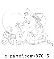 Royalty Free RF Clipart Illustration Of An Outlined Smoking Captain Octopus by Alex Bannykh