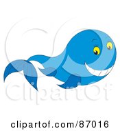 Poster, Art Print Of Happy Blue Whale With Yellow Eyes