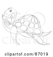 Poster, Art Print Of Outlined Sea Turtle Holding A Cell Phone