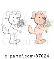 Poster, Art Print Of Digital Collage Of Colored And Black And White Dog With Flowers