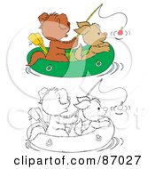 Royalty Free RF Clipart Illustration Of A Digital Collage Of Colored And Black And White Fishing Dogs