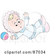 Royalty Free RF Clipart Illustration Of A Blond Baby Girl Playing On The Floor With A Ball