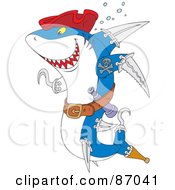 Poster, Art Print Of Pirate Shark With Weapons And A Red Hat