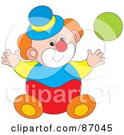 Poster, Art Print Of Playful Circus Clown With A Green Ball