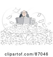 Royalty Free RF Clipart Illustration Of A Businessman Hard At Work Behind His Desk Surrounded By Pages