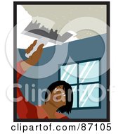 Poster, Art Print Of Indian Woman Using A Scraper Tool To Remove Popcorn Ceiling In Her House